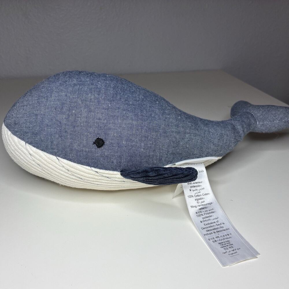 Pottery Barn Kids Whale Plush 14” Blue White Stuffed Animal Navy